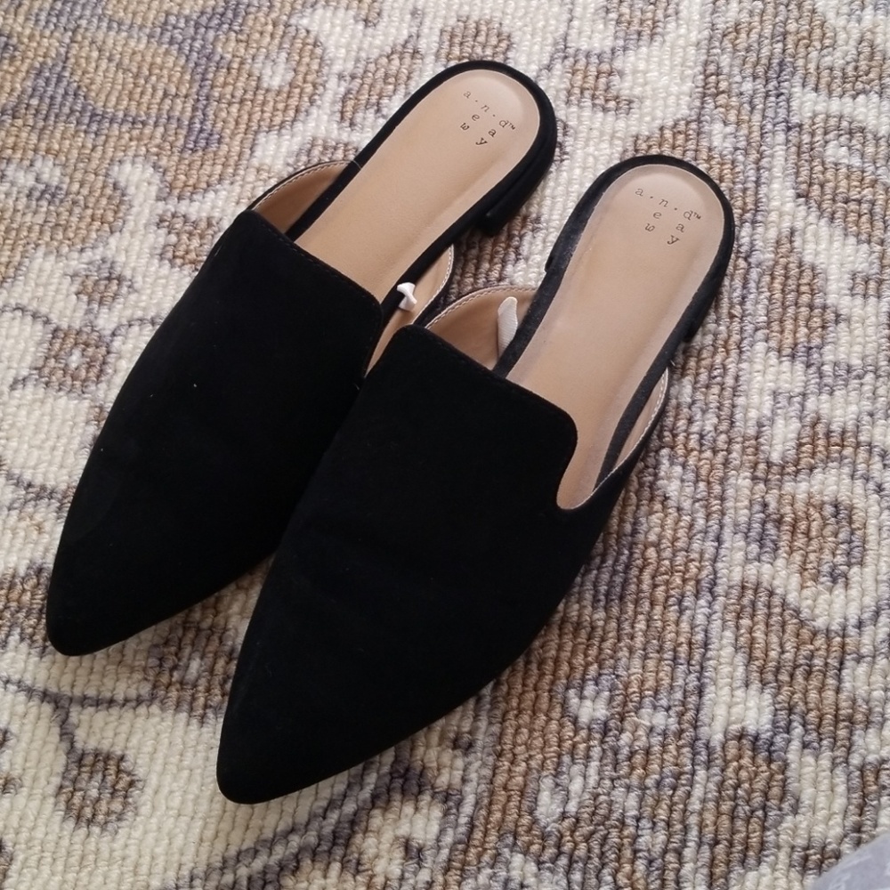 Black suede mules